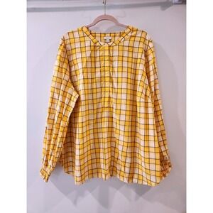 Talbots Long Sleeve Shirt Yellow Plaid Button Front Women's Plus Size 3X